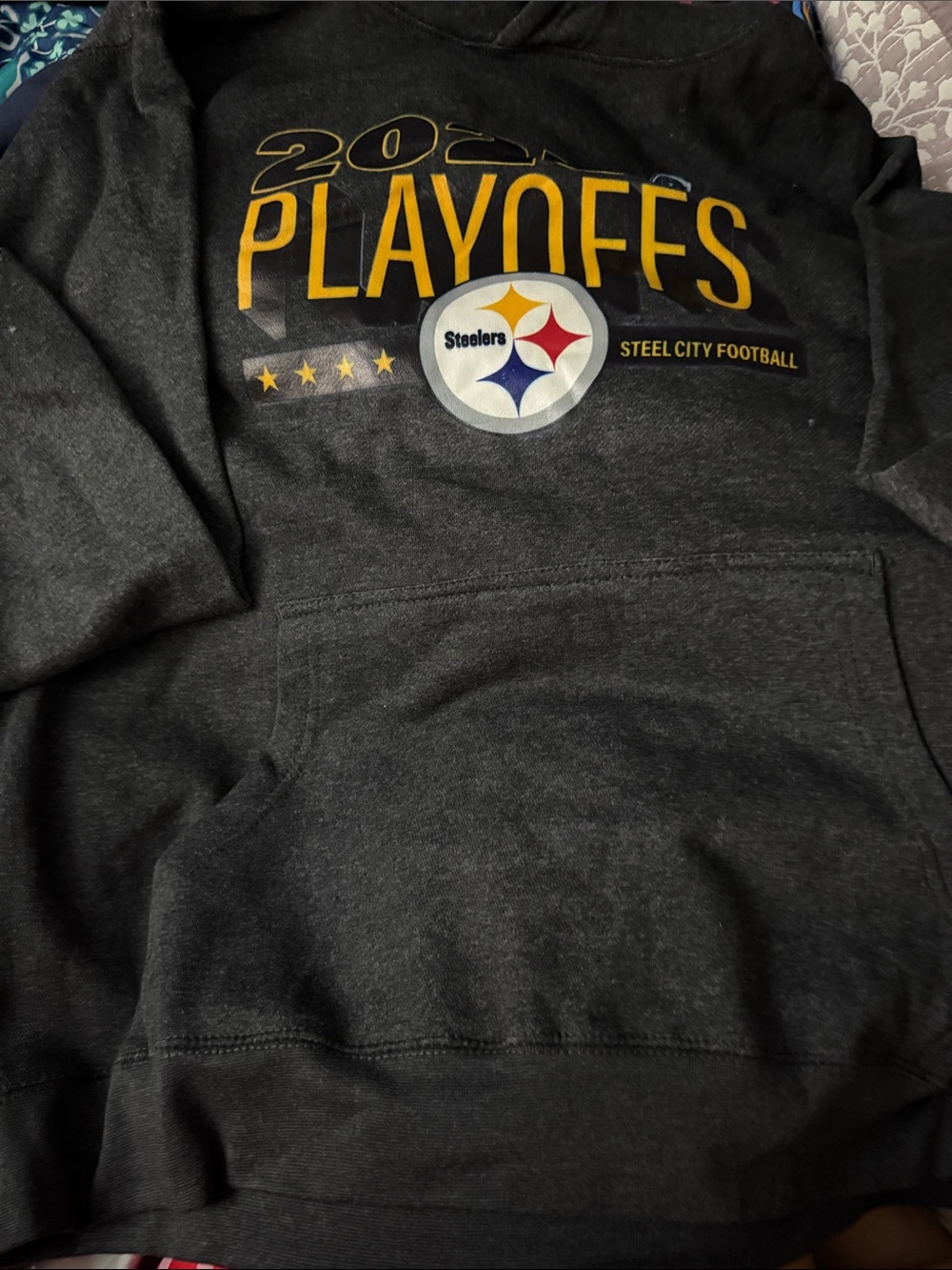 2025 Steelers Playoffs Black Hoodie Charcoal gray size XL
